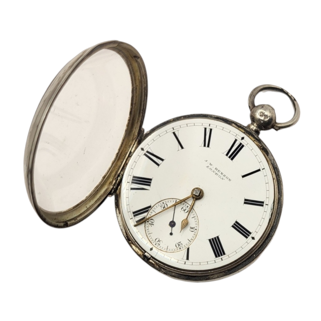 J.W. BENSON, VICTORIAN SILVER GENT’S POCKET WATCH Open face with mechanical key wound movement, - Image 3 of 4