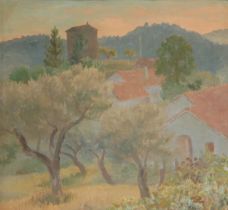 CEDRIC MORRIS?, OIL ON BOARD Italian Landscape, framed. 60cm x 57cm N.B. possibly Cedric Morris as