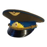 A 20TH CENTURY USSR SOVIET UNION AIRBORNE OFFICER VISOR CAP SCREEN HAT Bearing label to interior '43