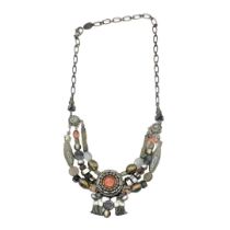 AYALA BAR, A VINTAGE WHITE METAL AND GEM AND PASTE SET CHOKER NECKLACE On a fine pierced necklace