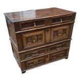 A JAMES II PERIOD OAK CHEST OF DRAWERS Fitted with brass teardrop handles. (63cm x 105cm x 92cm)