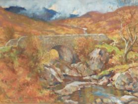 FRANCIS PATRICK MARTIN, 1883 - 1966, WATERCOLOUR AND GOUACHE Titled 'Old Bridge, North Glen', signed