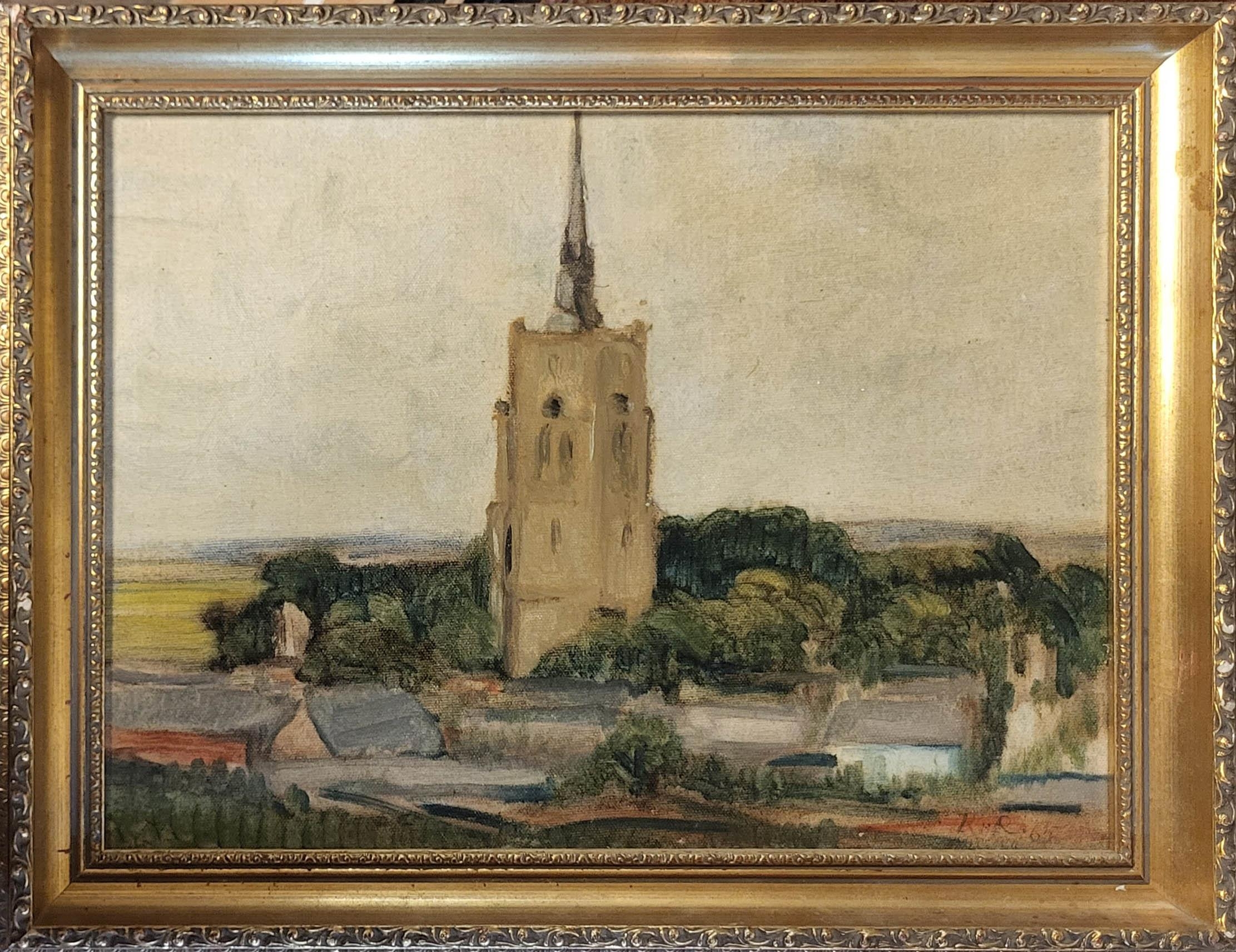 SIR RALPH RICHARDSON, 1902 - 1983, OIL ON BOARD Whitchurch, signed lower right, original label for - Image 2 of 3