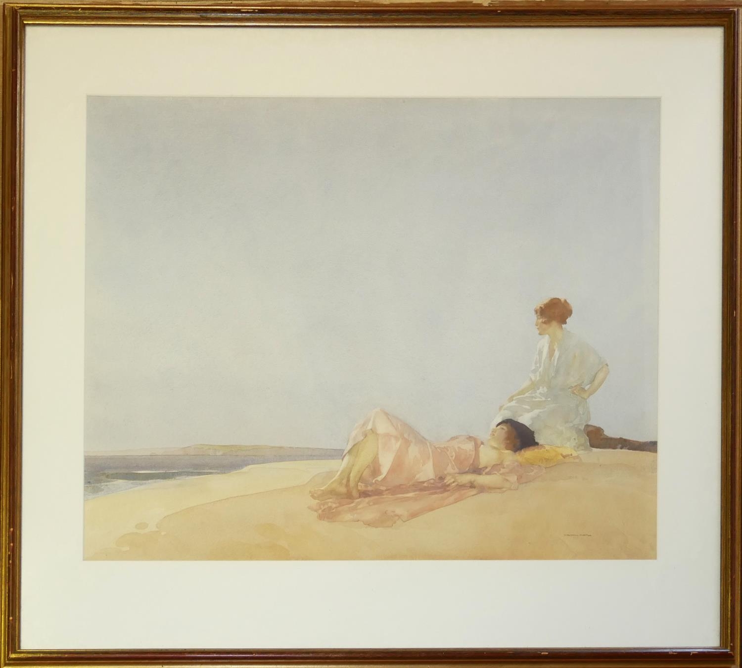 SIR WILLIAM RUSSELL FLINT, BRITISH, 1880 - 1969, WATERCOLOUR Titled ‘The Shieling Beach’, signed, - Image 2 of 5