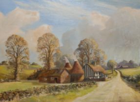 FRANK EDWARD LLOYD, AMERICAN, B. 1945, OIL ON BOARD Country lane, signed lower right, framed. (