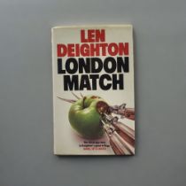 LEN DEIGHTON, LONDON MATCH 1985, SIGNED TO HALF TITLE. Condition: binding slightly cocked, dust