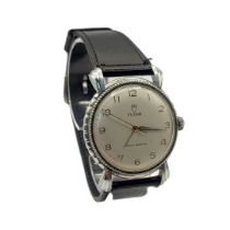 TUDOR ROLEX, A VINTAGE STAINLESS STEEL GENT’S WRISTWATCH Silver tone dial with Arabic number