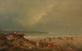 WILLIAM CALLOW, ENGLISH, 1812 - 1908, OIL ON CANVAS Couples Promenading on the Beach, signed lower