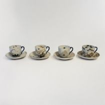 A SET OF FOUR EARLY 20TH CENTURY JAPANESE EGGSHELL PORCELAIN CUPS AND SAUCERS Fine hand painted