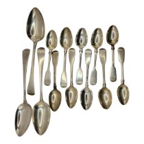 A COLLECTION OF GEORGIAN SILVER AND LATER SPOONS Comprising three tablespoons, hallmarked London,