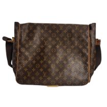 LOUIS VUITON, A BROWN LEATHER MONOGRAM MESSENGER GENTLEMAN'S SHOULDER BAG Having a single shoulder