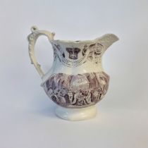 A RARE KING WILLIAM IV AND QUEEN ADELAIDE, 1831, CORONATION PEARLWARE JUG Printed in puce 'Crowned