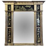 A 19TH CENTURY EGYPTIAN REVIVAL GILT FRAMED MIRROR The break front cornice above reverse glass