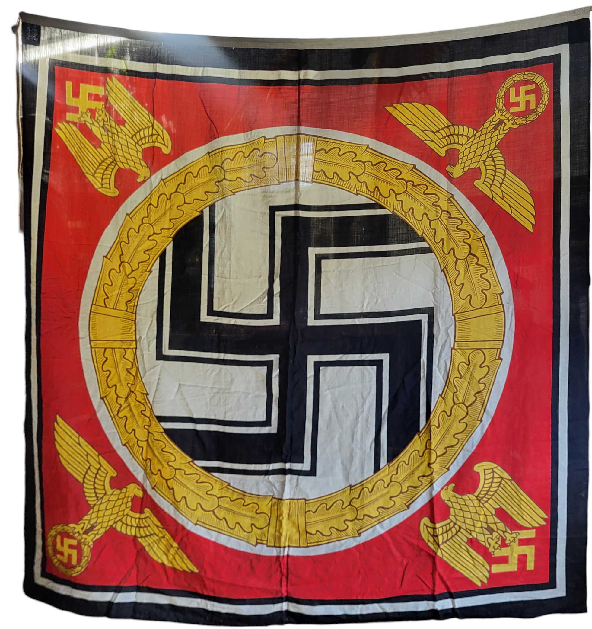 A LARGE ORIGINAL GERMAN FUHRER STANDARTE IV FLAG Bearing printed letters and insignia to spine,