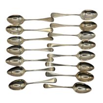 A COLLECTION OF GEORGIAN AND LATER DESSERT SPOONS Plain form with engraved initial, to include a set