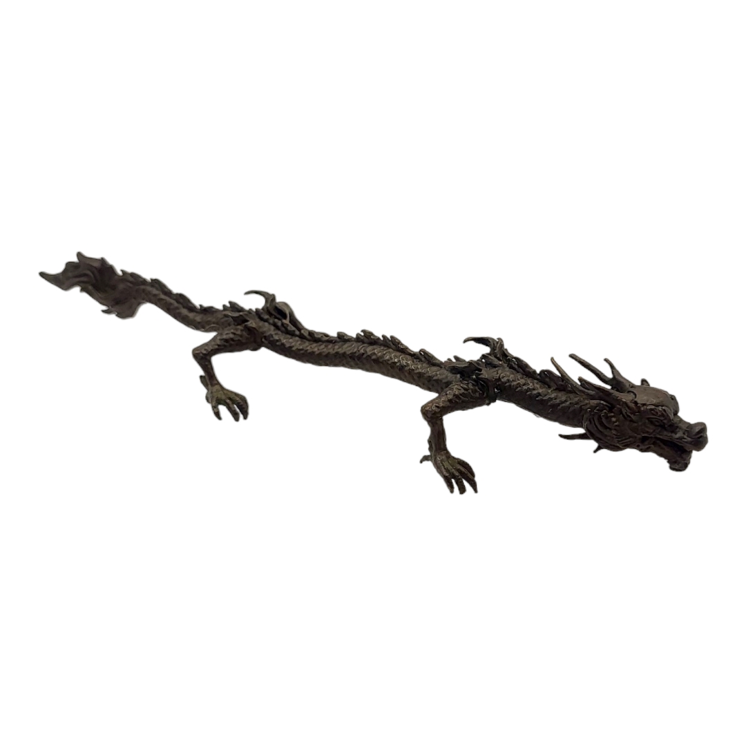 A JAPANESE STYLE BRONZE DRAGON Balanced on all four feet with flaming tail. (15.5cm) Condition: good - Image 3 of 3