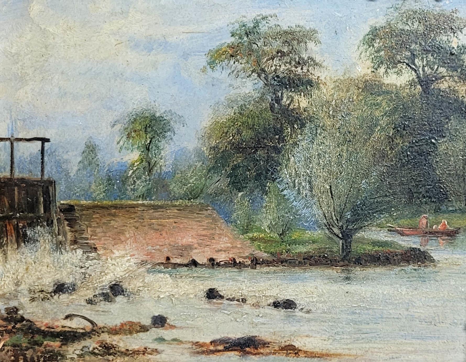 AN EARLY 19TH CENTURY OIL ON BOARD, VIEW OF RIVER AND LOCH Indistinctly signed lower left, gilt - Image 2 of 3