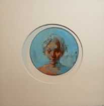 BRITISH CONTEMPORARY (XX), CIRCULAR OIL ON CANVAS Portrait of a young boy, framed and glazed. (38.