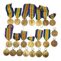 A COLLECTION OF TWENTY TWO WWI BRONZE BRITISH ARMY VICTORY MEDALS To include Royal Army Service