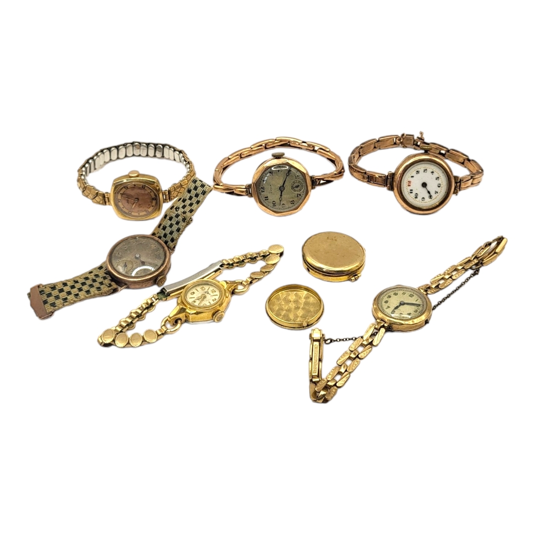 A COLLECTION OF VINTAGE 9CT GOLD LADIES’ WRISTWATCHES Two include two watches with 9ct gold
