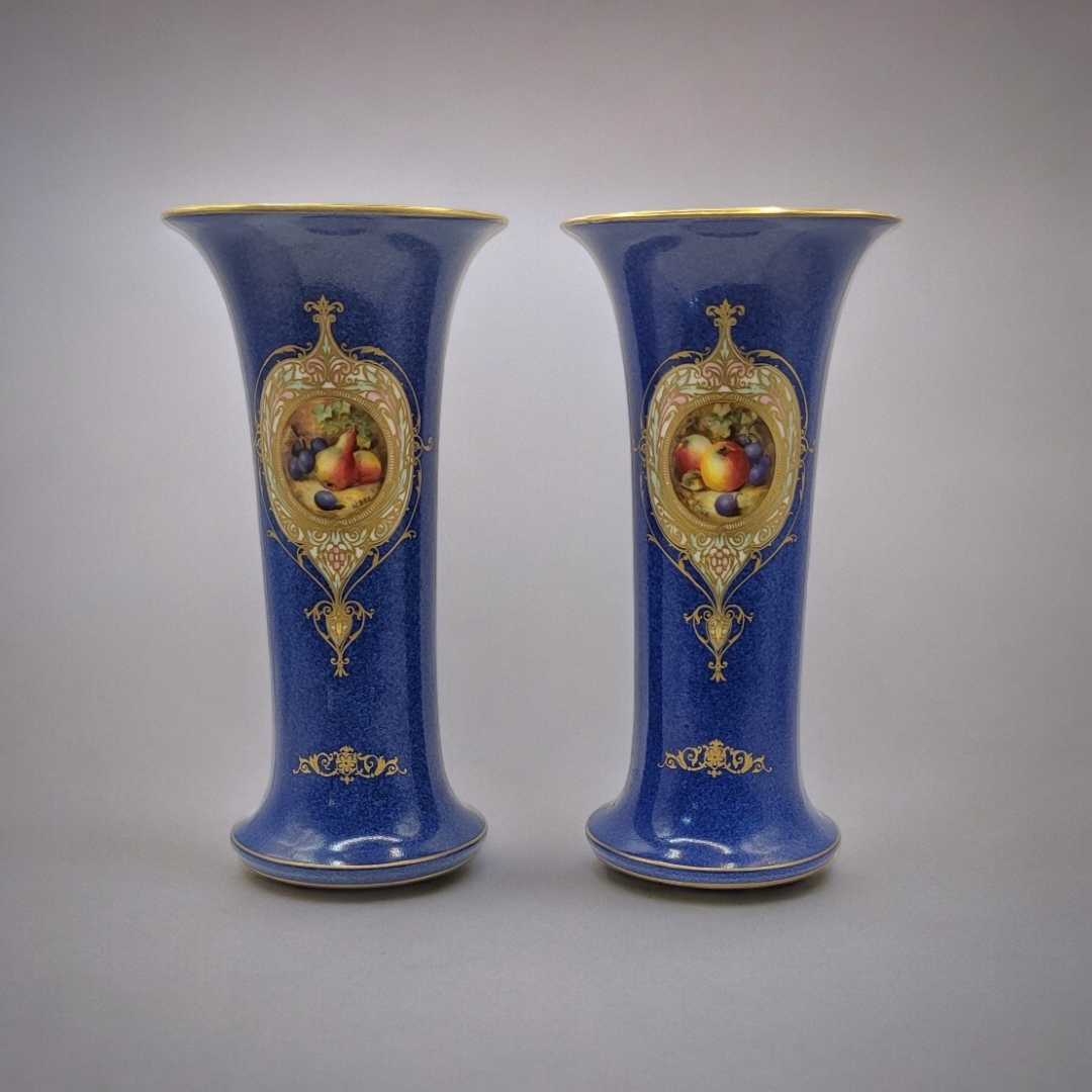 W. BEE FOR ROYAL WORCESTER, A PAIR OF EARLY 20TH CENTURY BONE CHINA JEWELLED TRUMPET FORM VASES,