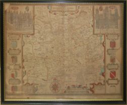A 17TH CENTURY SPEED MAP OF SURREY, WORCESTERSHIRE AND SPEED MAP OF GLAMORGAN.