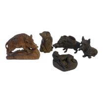 A THURINGIAN BLACK FOREST REGION CAST METAL NOVELTY DESKTOP PEN HOLDER MODELLED AS A WILD BOAR,