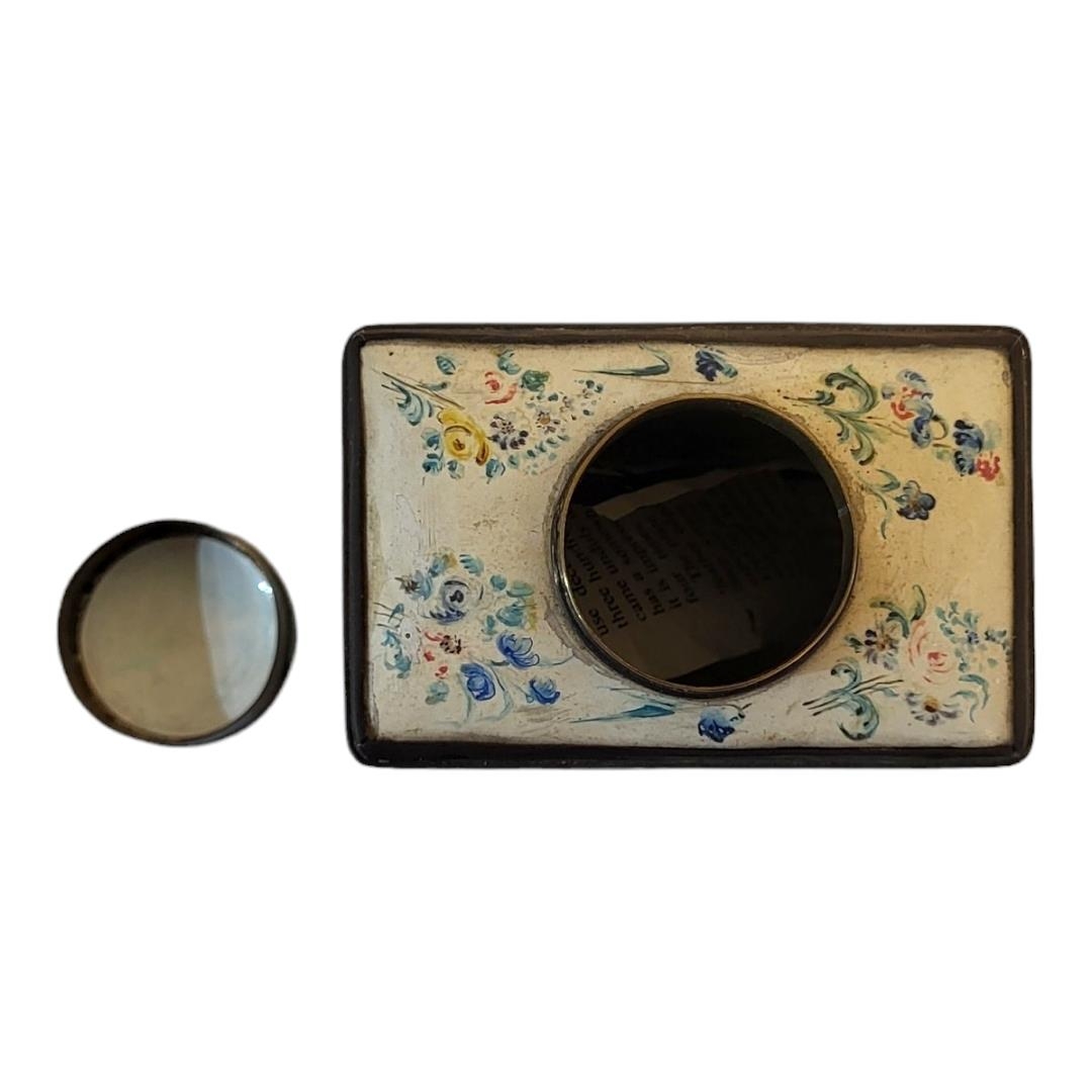 A LATE 18TH/EARLY 19TH CENTURY STAFFORDSHIRE ENAMEL TEA CADDY Rectangular form with hand painted - Image 9 of 11