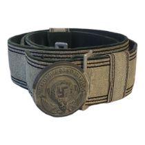 A GERMAN WAFFEN SS BROCADE BELT AND BUCKLE Having an aluminium buckle with embroidered SS logo on
