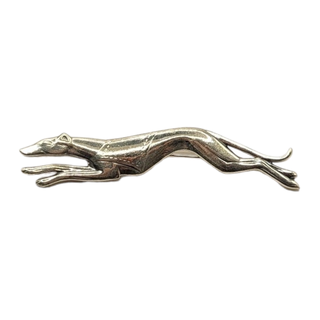 A STERLING SILVER GREYHOUND BROOCH With impressed mark verso. (7cm x 1.5cm) Condition: good - Image 2 of 2