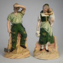 A PAIR OF HEUBACH GEBRUDER BROTHERS, PARIAN PORCELAIN POLYCHROME ENAMELLED FIGURES OF A THURINGIAN