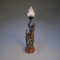 AFTER V. CHERRIER, A LATE 19TH CENTURY FRENCH SPELTER ALLEGORICAL FIGURAL GROUP OF A BLACKSMITH