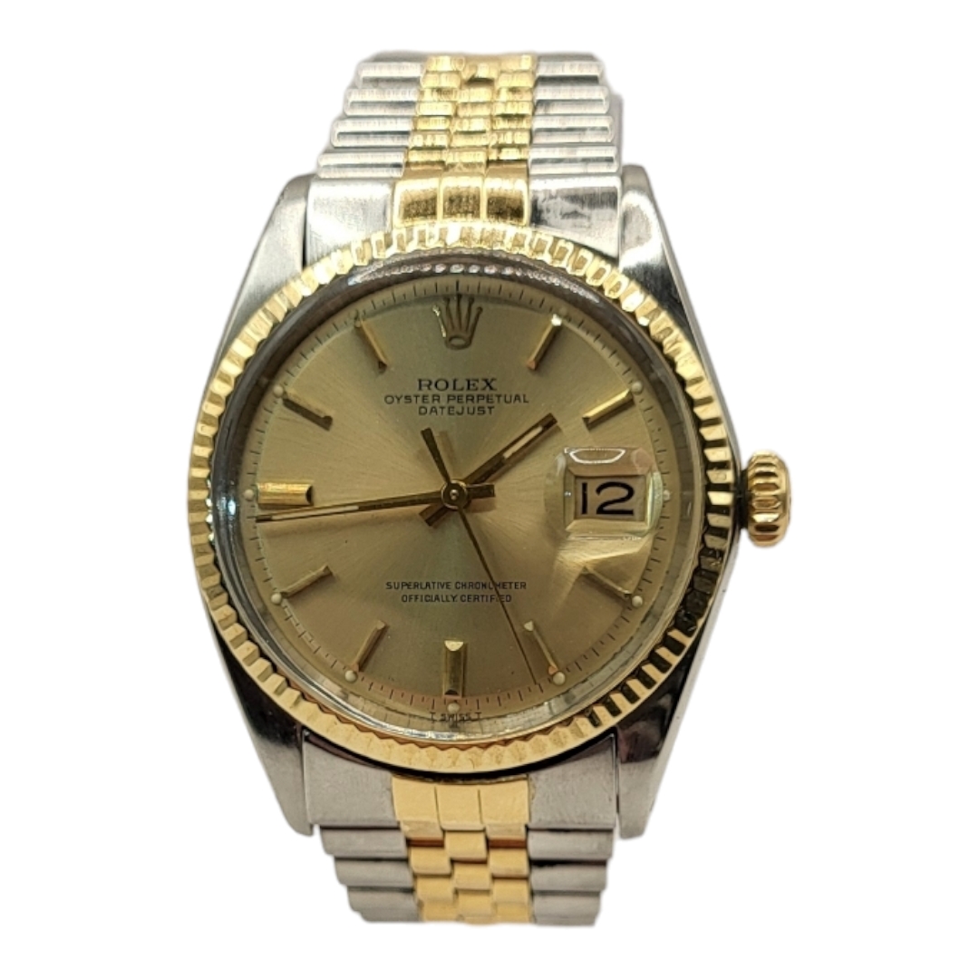 ROLEX, DATEJUST, A VINTAGE 18CT GOLD AND STEEL GENT’S WRISTWATCH Gold tone dial with calendar window - Image 3 of 5