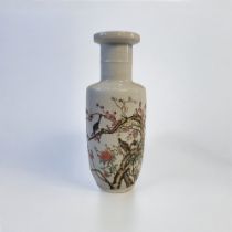 A CHINESE REPUBLIC STYLE PORCELAIN BOTTLE VASE Decorated with cherry blossom tree and bird,
