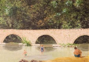 TOM KIRKWOOD (XX), OIL ON BOARD The Bridge at Le Saillant, monogrammed lower right, bearing original