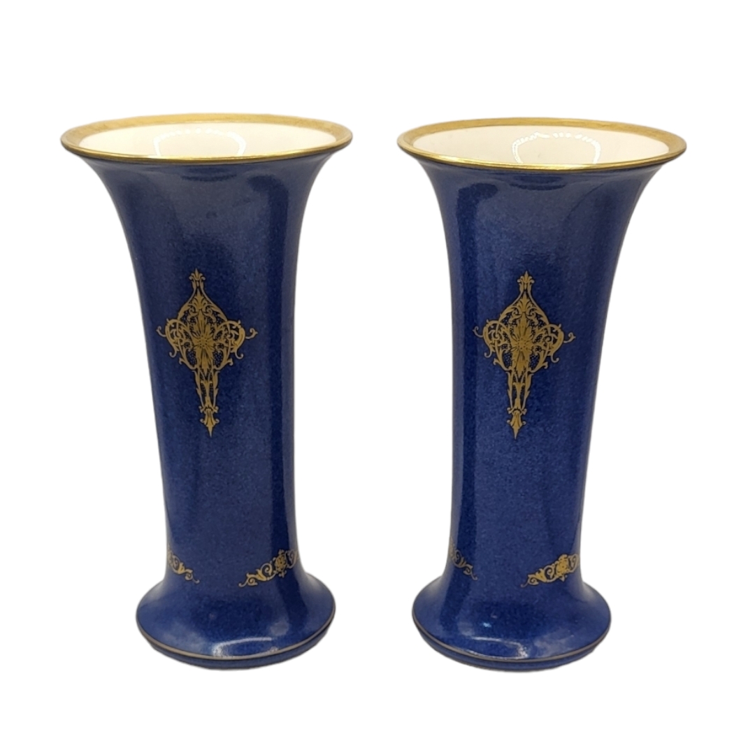 W. BEE FOR ROYAL WORCESTER, A PAIR OF EARLY 20TH CENTURY BONE CHINA JEWELLED TRUMPET FORM VASES, - Image 2 of 3