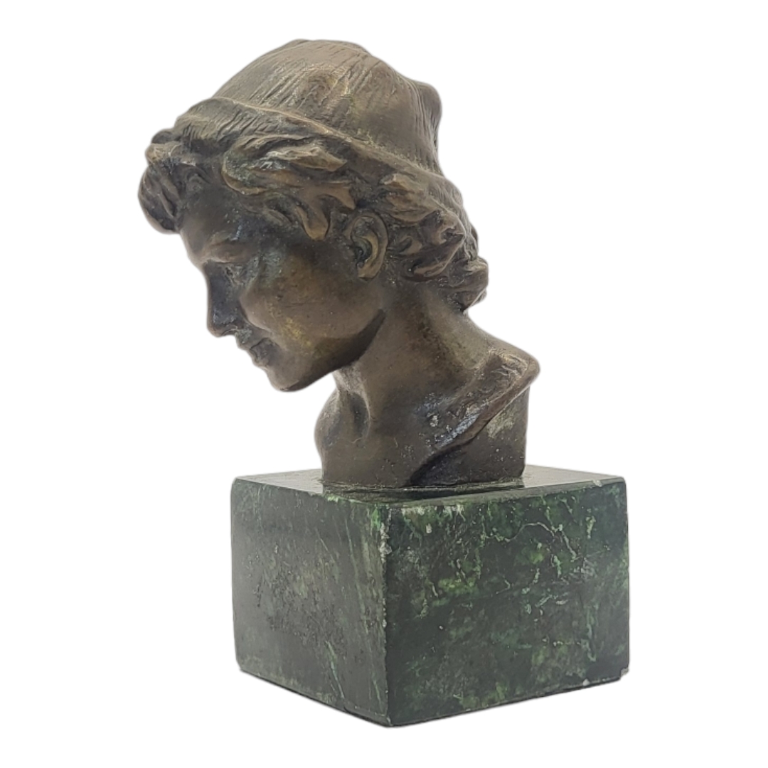 AFTER JULES DALOU, 1838 - 1902, A BRONZE BUST OF AN ITALIAN ADOLESCENT BOY On green faux marble - Image 2 of 5