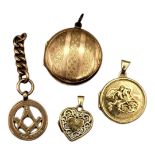 A COLLECTION OF EARLY 20TH CENTURY 9CT GOLD PENDANT LOCKETS To include a King George and dragon