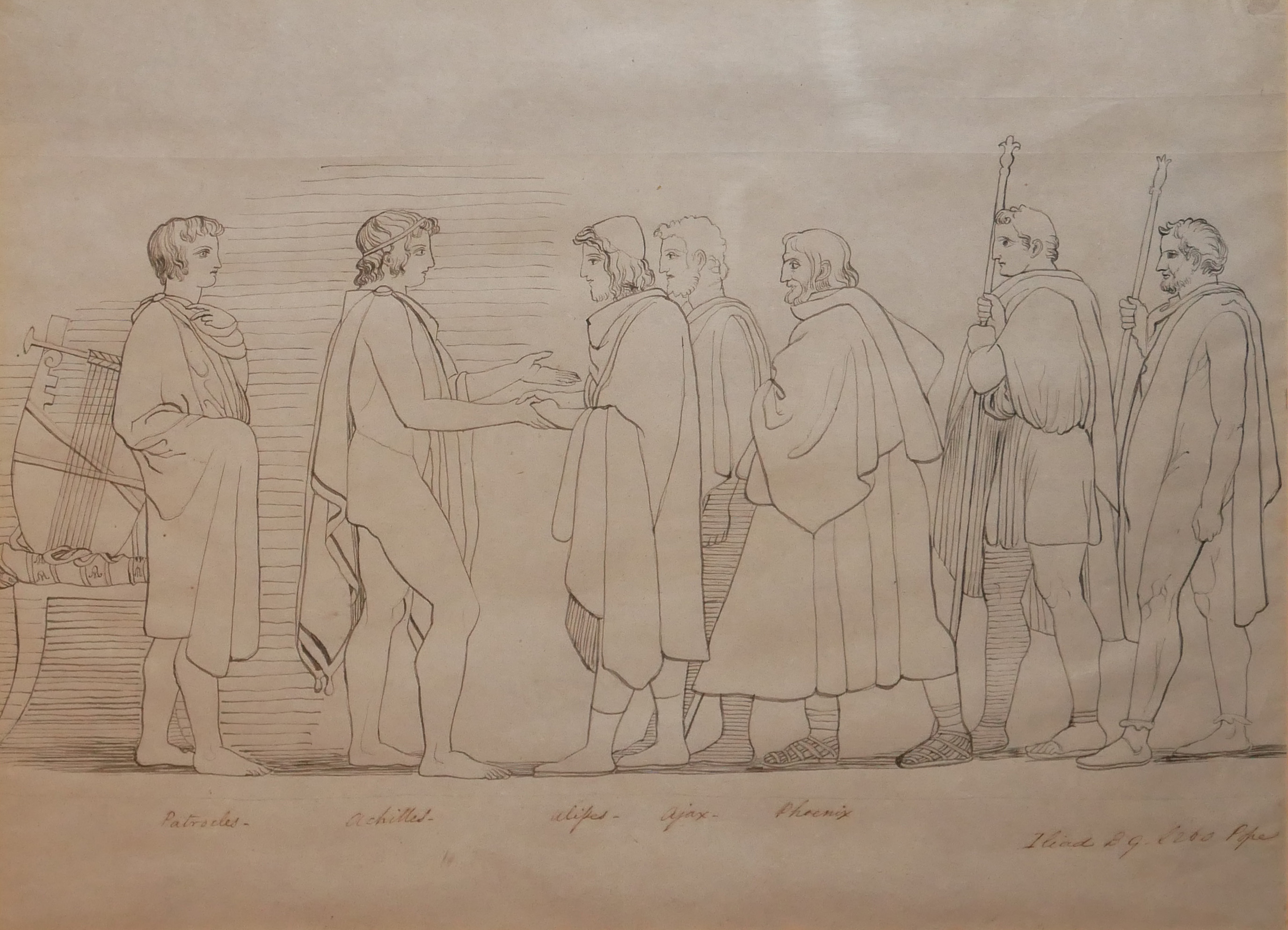 ATT: JOHN FLAXMAN, BRITISH, 1755 - 1826, INK ON PAPER Six original drawings for the Iliad, some - Image 9 of 11