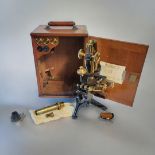 A FINE W. WATSON & SONS LTD OF LONDON GILDED BRASS AND LACQUERED MONOCULAR COMPOUND MICROSCOPE No: