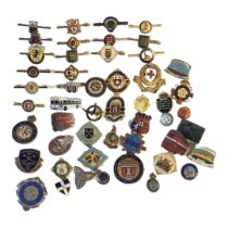 A COLLECTION OF VINTAGE GILT METAL AND ENAMEL BADGES To include Prefect, Ballroom dancing and