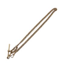 A VICTORIAN 9CT GOLD DOUBLE ALBERT WATCH CHAIN Having uniform pierced links, T bar and dog