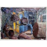 MARK CAZALET, BRITISH, B. 1964, MIXED MEDIA Water Tank Makers, Royal Plastics, Hebron, framed,