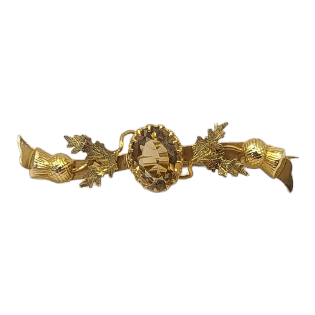 HINDS OF ISLINGTON, A VICTORIAN 9CT GOLD AND CITRINE BROOCH The oval cut stone with Scottish thistle - Image 3 of 4