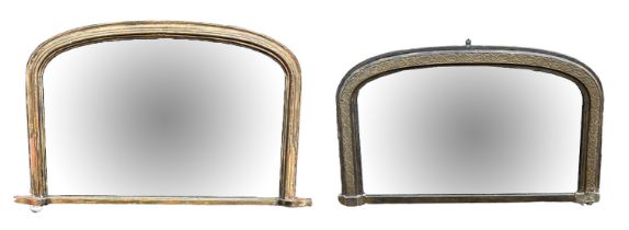 TWO 19TH CENTURY GILT FRAMED OVERMANTLE MIRRORS. (largest 90cm x 60cm) Condition: both distressed