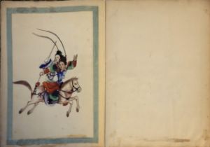 AN ALBUM OF 19TH CENTURY CHINESE WATERCOLOUR ON RICE PAPER, EQUESTRIAN SCENES Figures wearing period
