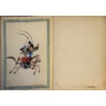 AN ALBUM OF 19TH CENTURY CHINESE WATERCOLOUR ON RICE PAPER, EQUESTRIAN SCENES Figures wearing period