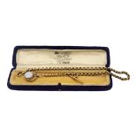 A VICTORIAN 9CT GOLD ALBERT WATCH CHAIN Having box links with T bar and hardstone swivel fob, in a