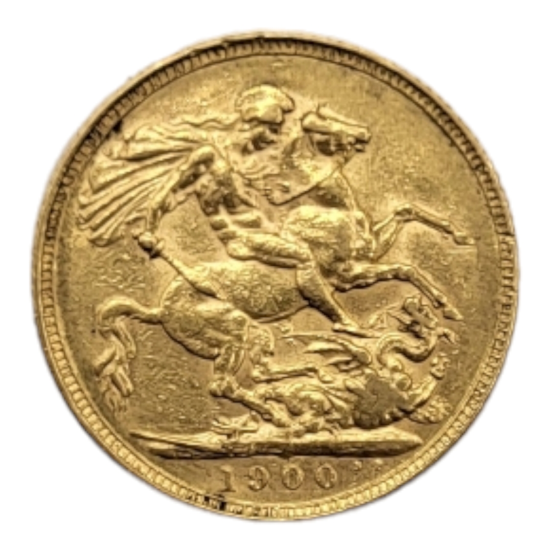 A VICTORIAN 22CT GOLD FULL SOVEREIGN COIN, DATED 1900 With veil head and King George and Dragon to