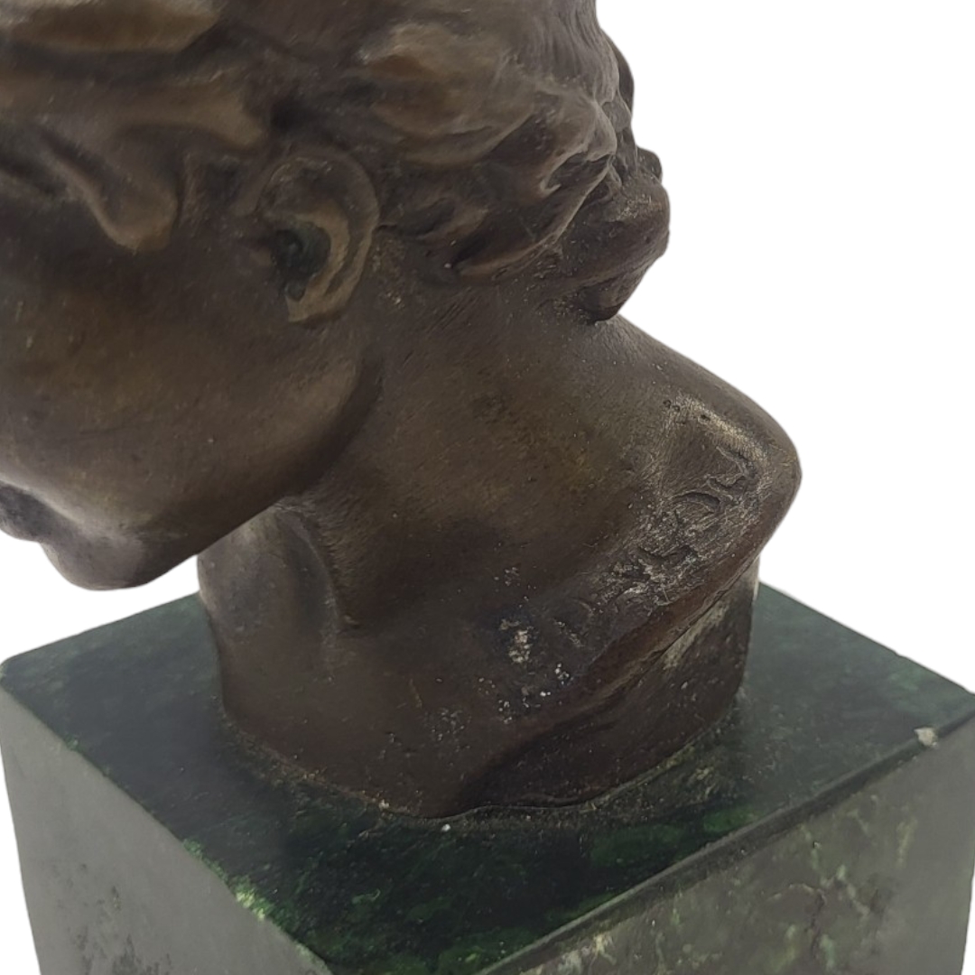 AFTER JULES DALOU, 1838 - 1902, A BRONZE BUST OF AN ITALIAN ADOLESCENT BOY On green faux marble - Image 3 of 5